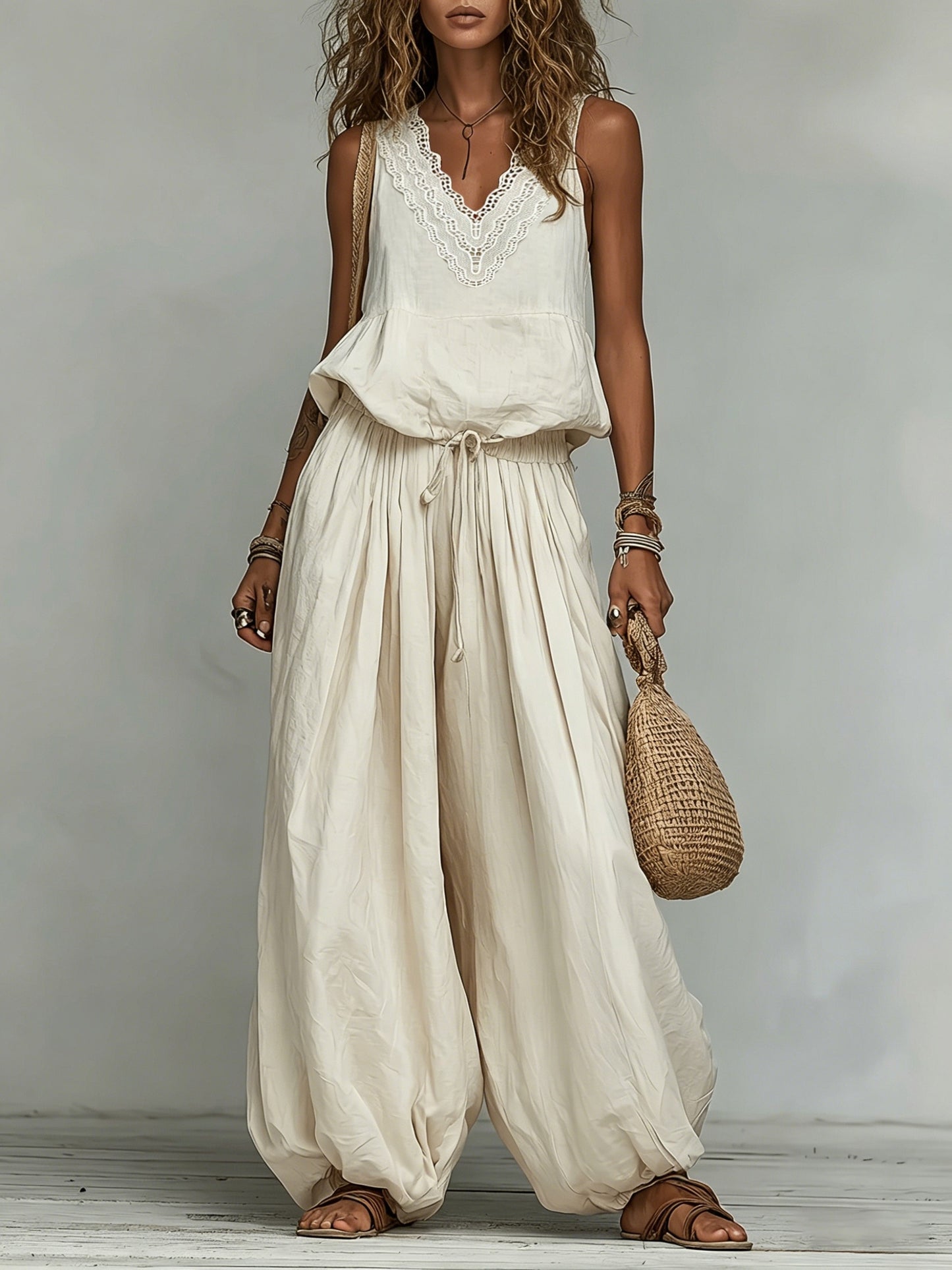 Noira | Conjunto Holgado Top Encaje Pantalón