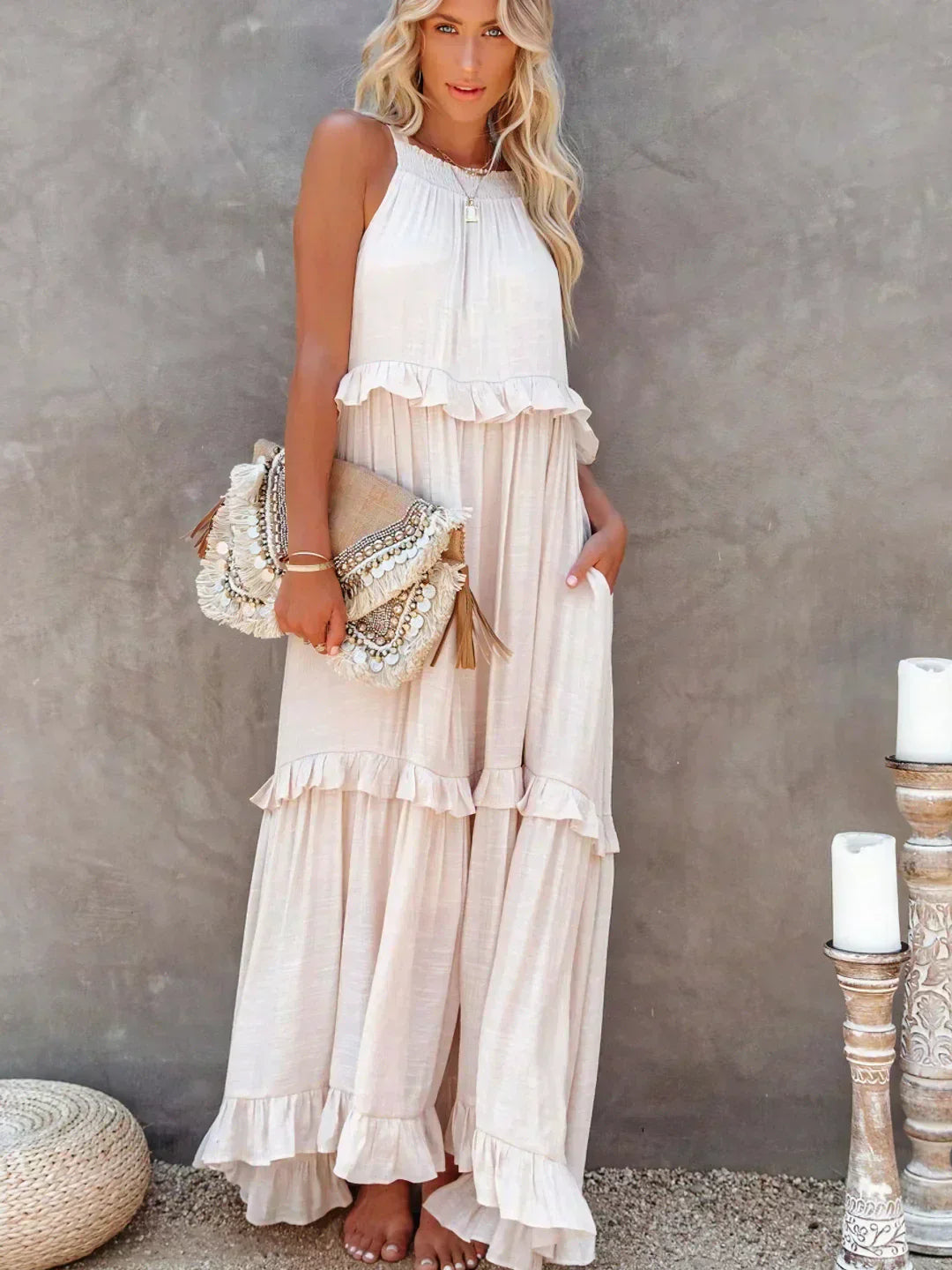 Clarette | Vestido Halter Volantes