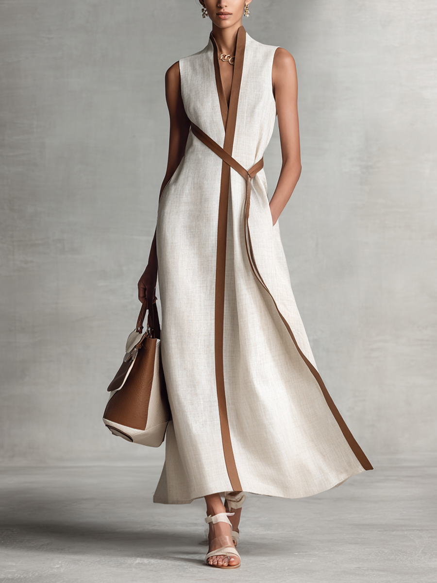 Úrsula | Vestido Largo de Lino Sin Mangas Escote en V
