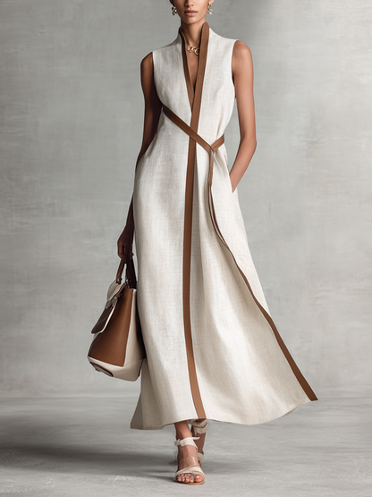 Úrsula | Vestido Largo de Lino Sin Mangas Escote en V
