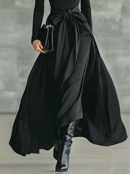 Indira | Vestido Largo Acampanado Cuello Alto de Punto Elástico y Satén