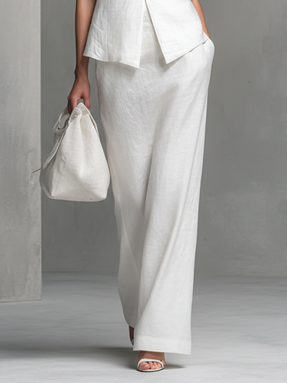 Lina | Conjunto Chaleco V en Pico y Vestido Largo de Lino