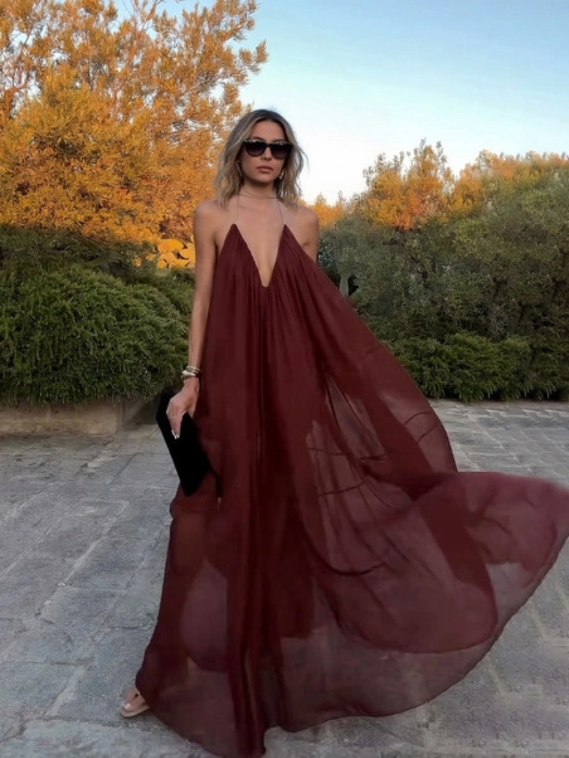 Clamira | Vestido Largo Holgado Escote en V Espalda Descubierta