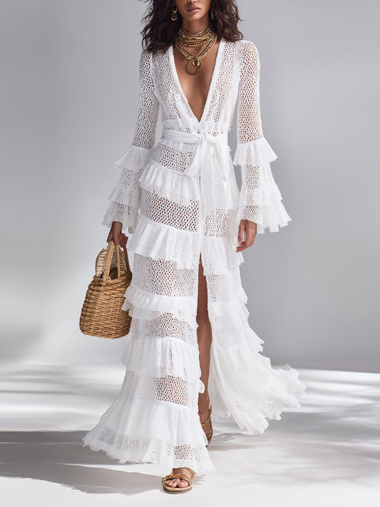 Laila | Vestido Largo Cruzado Impecable Escote en V y Volantes