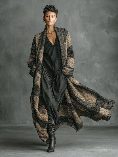 Amelia | Cárdigan Largo Holgado Retro con Rayas