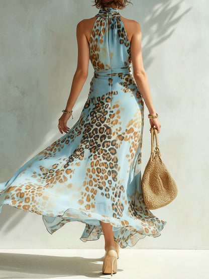 Luvia | Vestido Largo Halter Leopardo