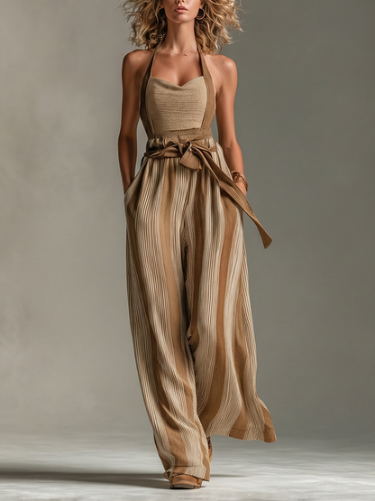 Nevira | Mono a Rayas Cuello Halter Pernera Ancha