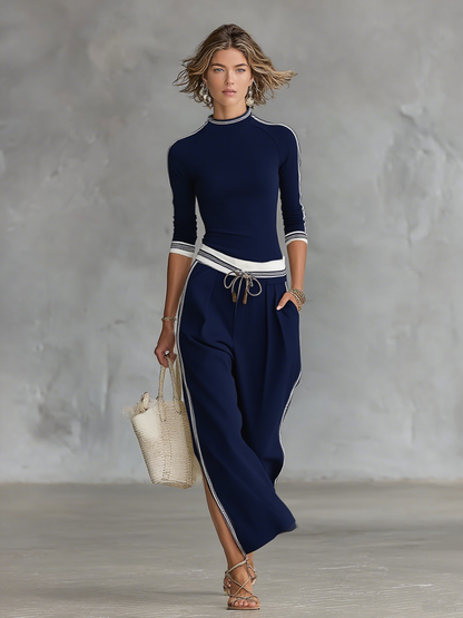 Virella | Conjunto de Camiseta de Cuello Medio y Pantalones Anchos