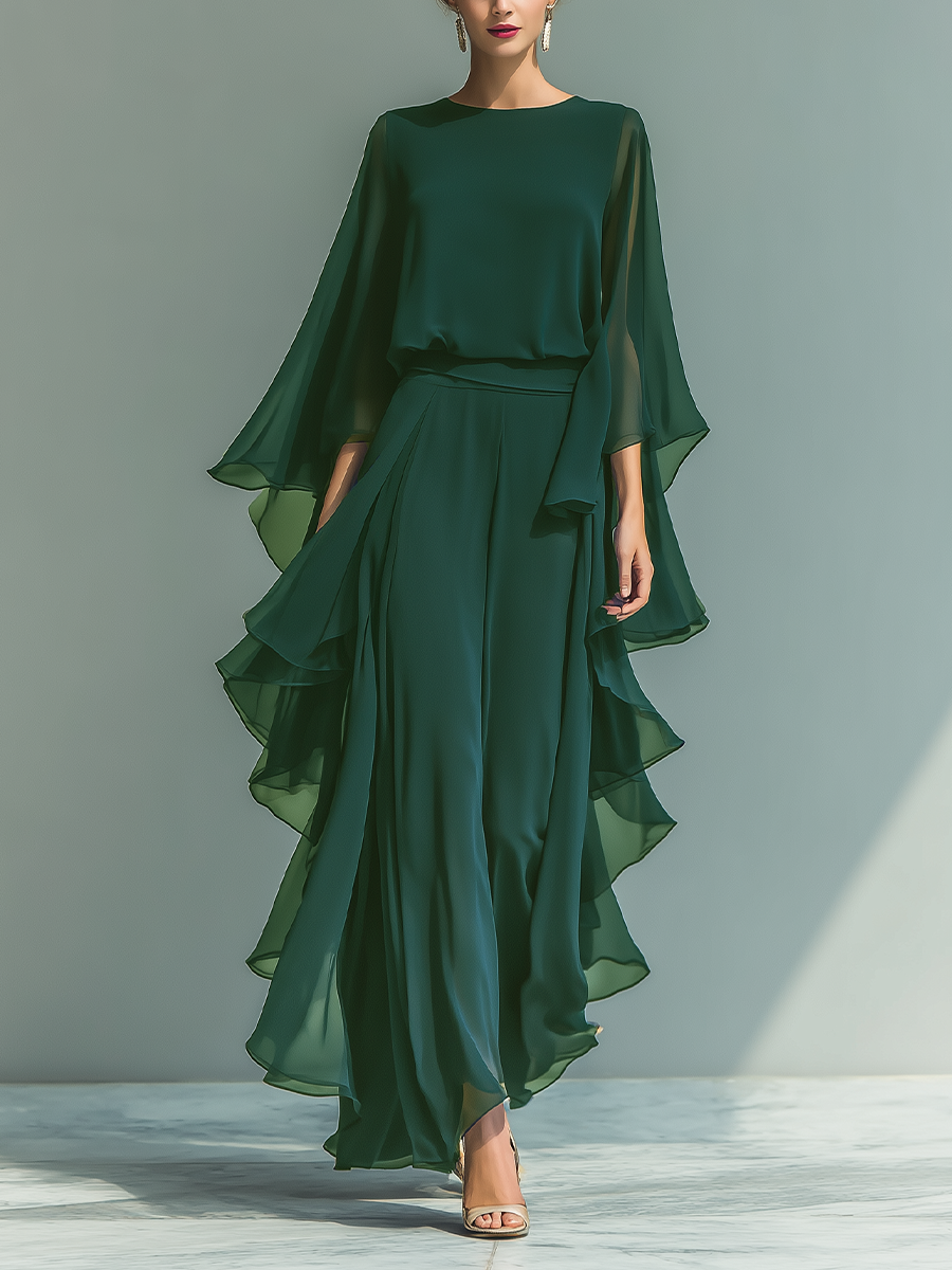 Lunara | Conjunto de Top con Mangas Acampanadas y Pantalón con Volantes