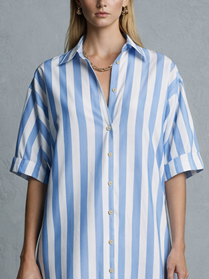 Marin | Vestido Camisero Oversize Manga Corta a Rayas