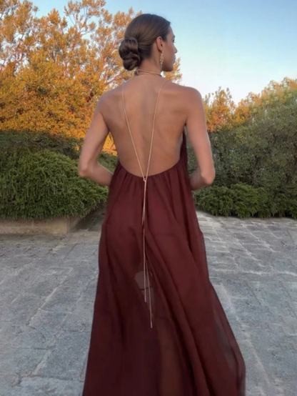 Clamira | Vestido Largo Holgado Escote en V Espalda Descubierta