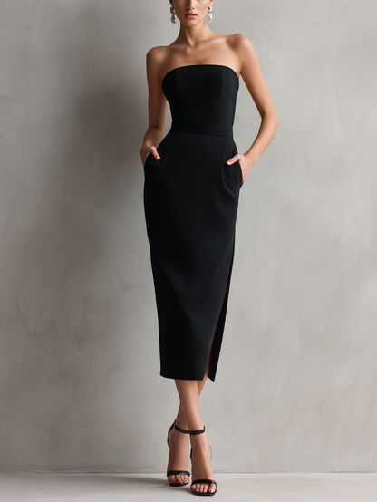 Sabrina | Vestido Midi Elegante Ajustado Elástico Sin Tirantes