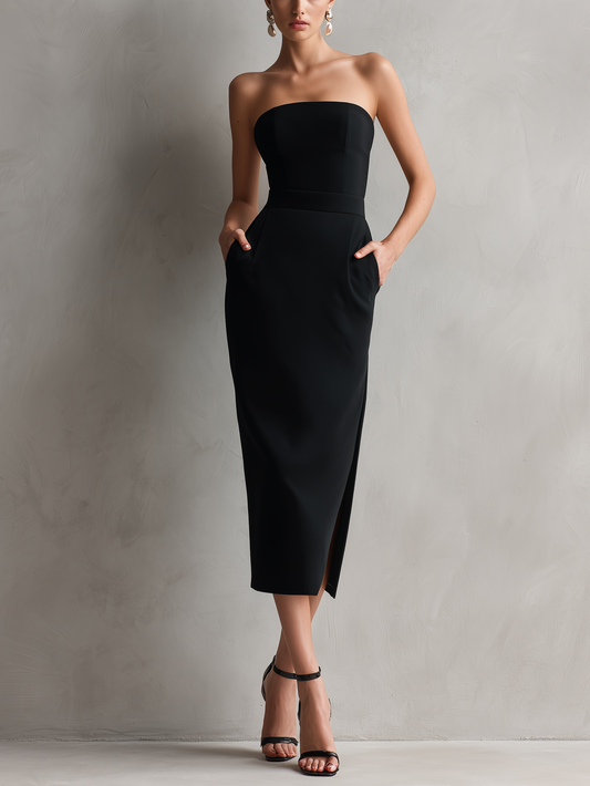 Sabrina | Vestido Midi Elegante Ajustado Elástico Sin Tirantes