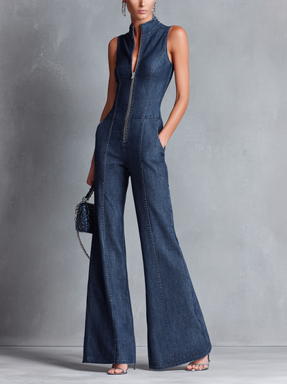 Zulea | Mono Retro Sin Mangas con Cremallera Cuello Alto y Falda Acampanada