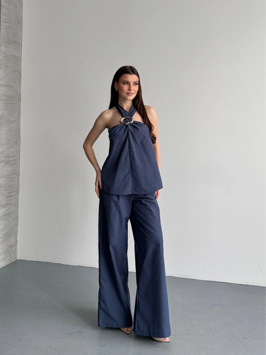 Denara | Conjunto Top Halter Pantalón Holgado