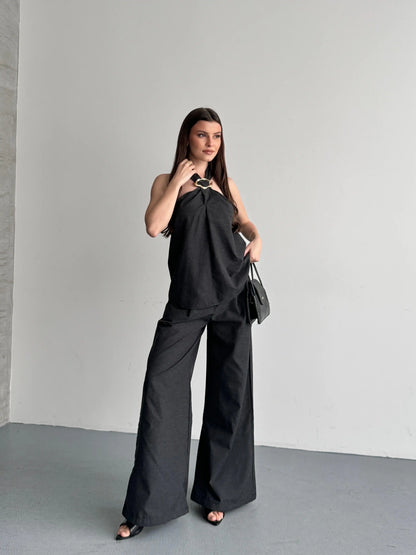 Denara | Conjunto Top Halter Pantalón Holgado