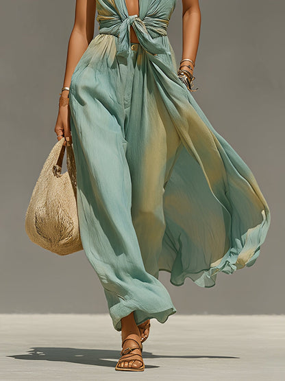 Nerisa | Mono Estampado Estilo Boho con Nudo y Cuello Halter