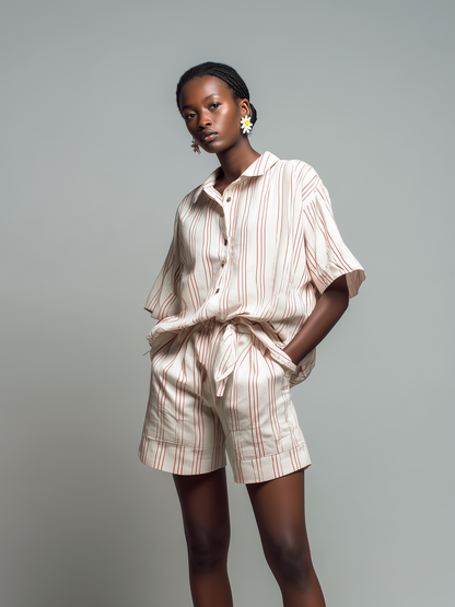 Rayira | Conjunto Casual a Rayas Camisa Manga Corta y Pantalones Cortos