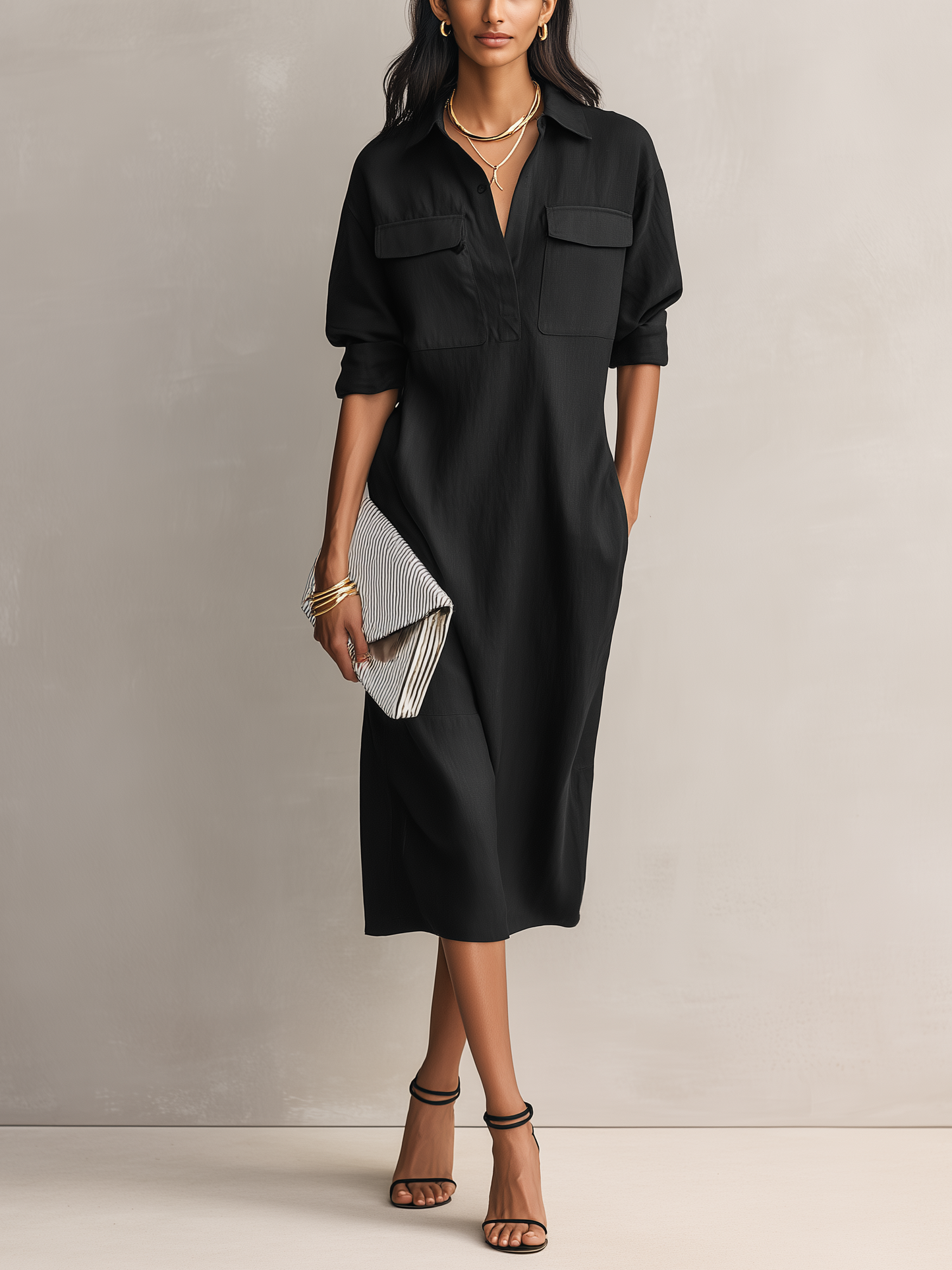 Salisa | Vestido Midi Elegante de Lino Manga Corta Cuello Camisero