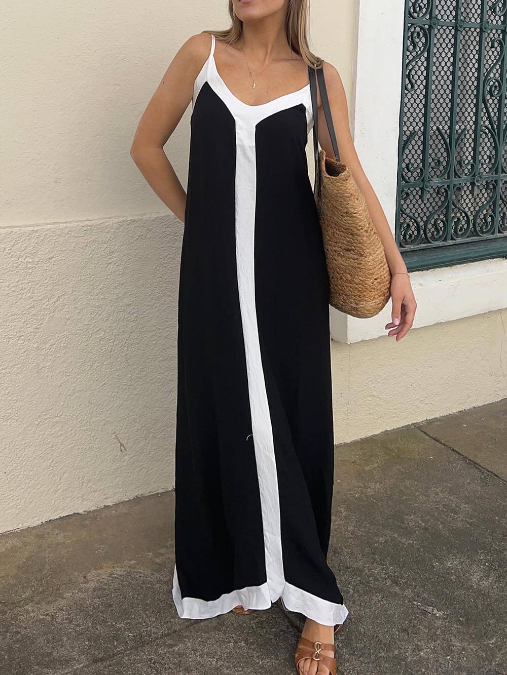 Dariel | Vestido Largo Contraste Tirantes