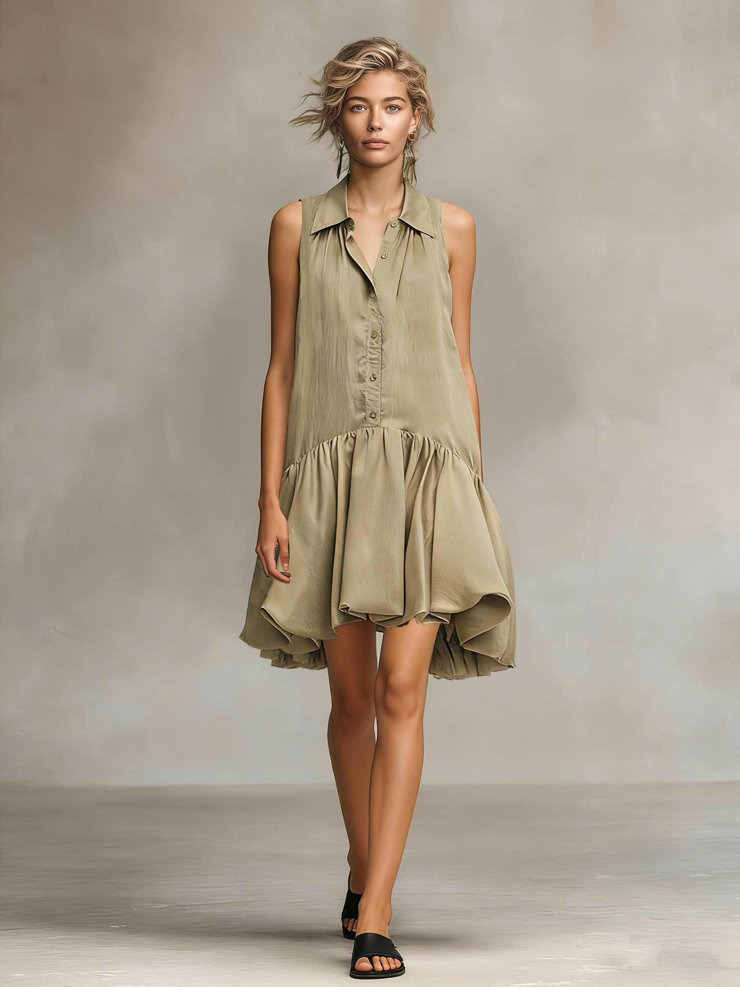 Samira | Vestido Minimalista Holgado de Botón Sin Mangas