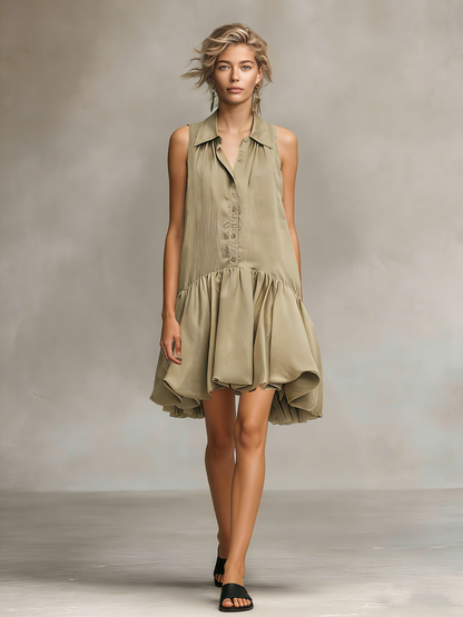 Samira | Vestido Minimalista Holgado de Botón Sin Mangas