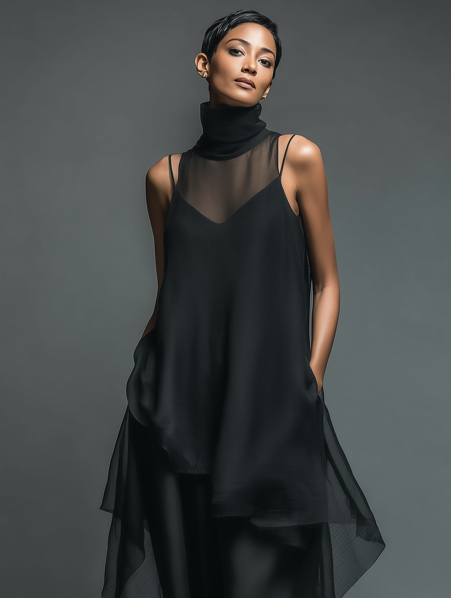 Celine | Vestido Lencero Minimalista con Vestido Largo Superpuesto