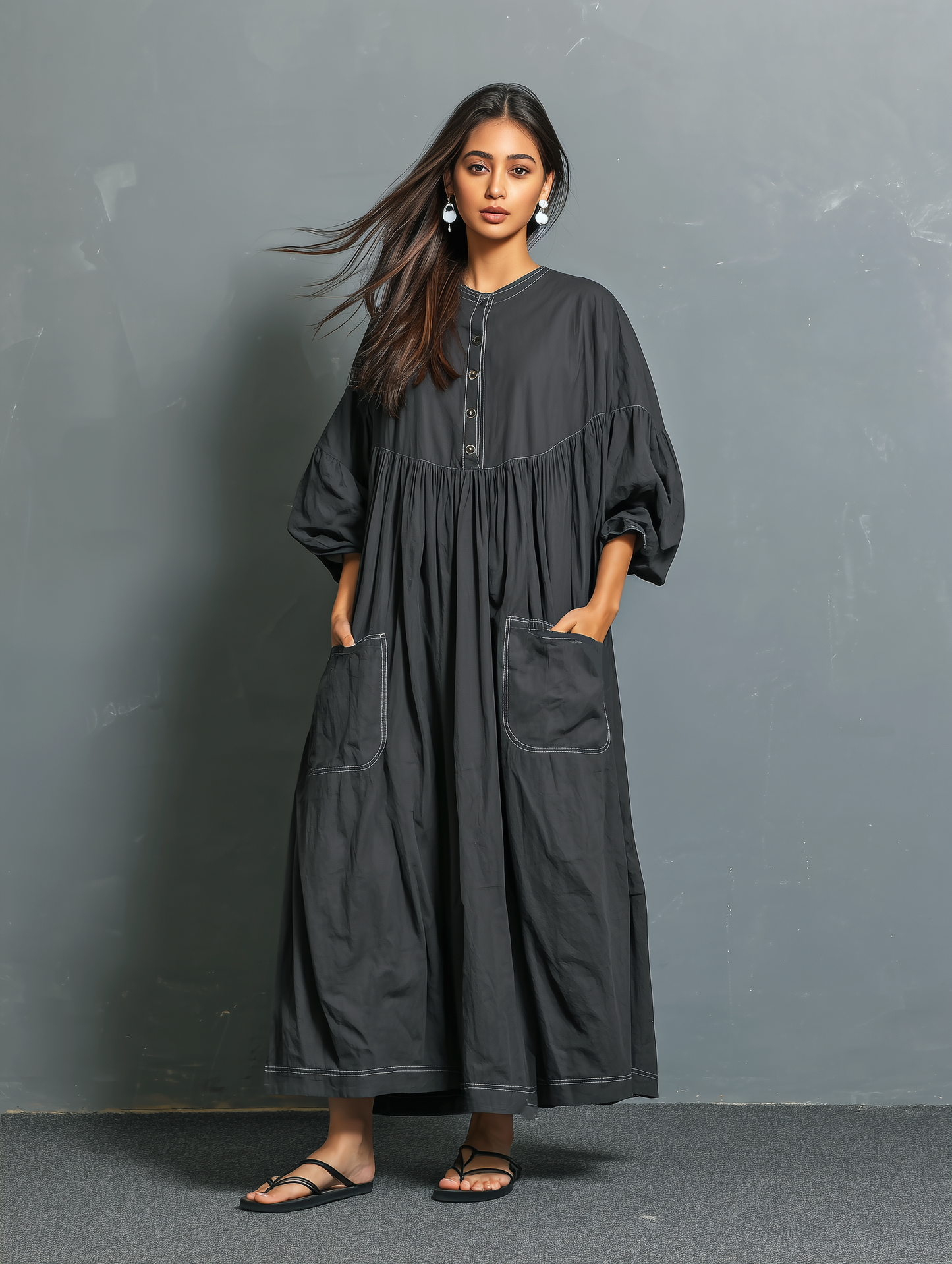 Umbra | Vestido Largo Holgado de Manga Media