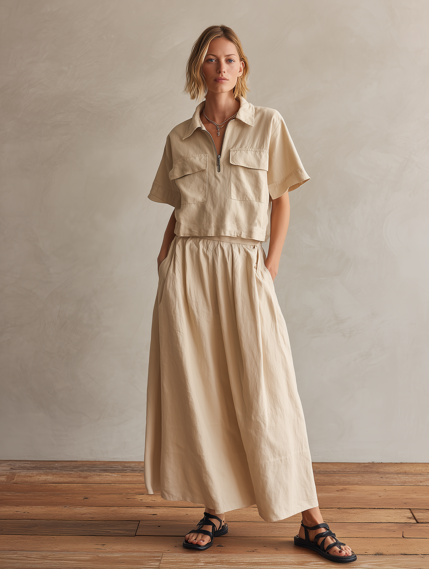 Inesia | Conjunto Elegante Top Camisa Manga Corta y Falda
