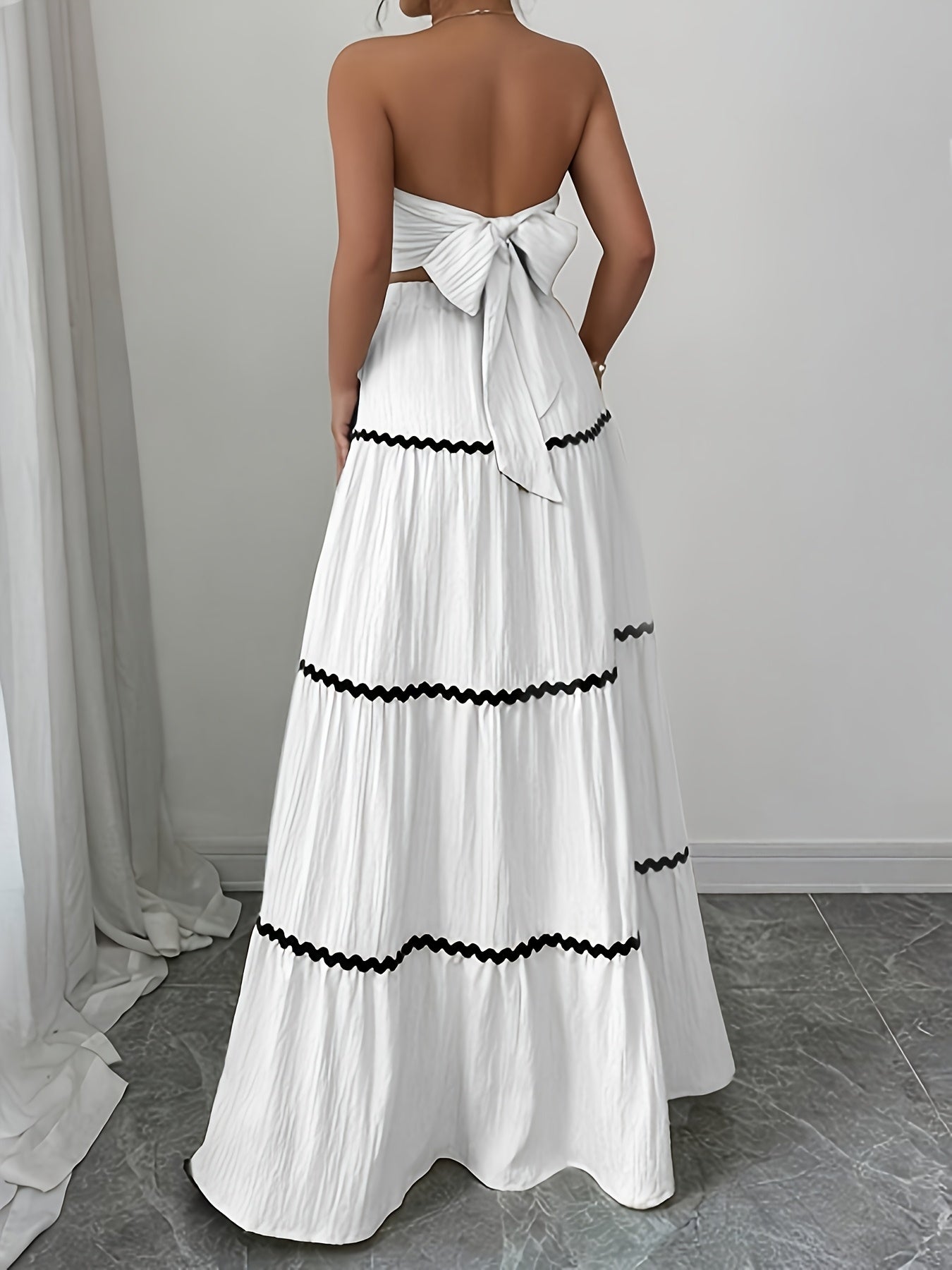 Selena | Conjunto Falda Boho Larga de Encaje a Rayas y Top Sin Mangas