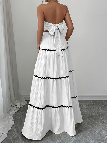 Selena | Conjunto Falda Boho Larga de Encaje a Rayas y Top Sin Mangas