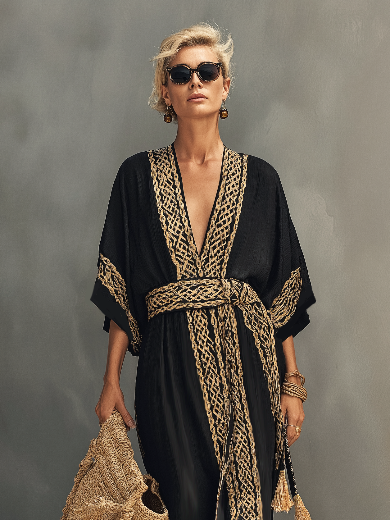 Nimara | Vestido Largo Holgado Elegante Manga Corta Cuello V
