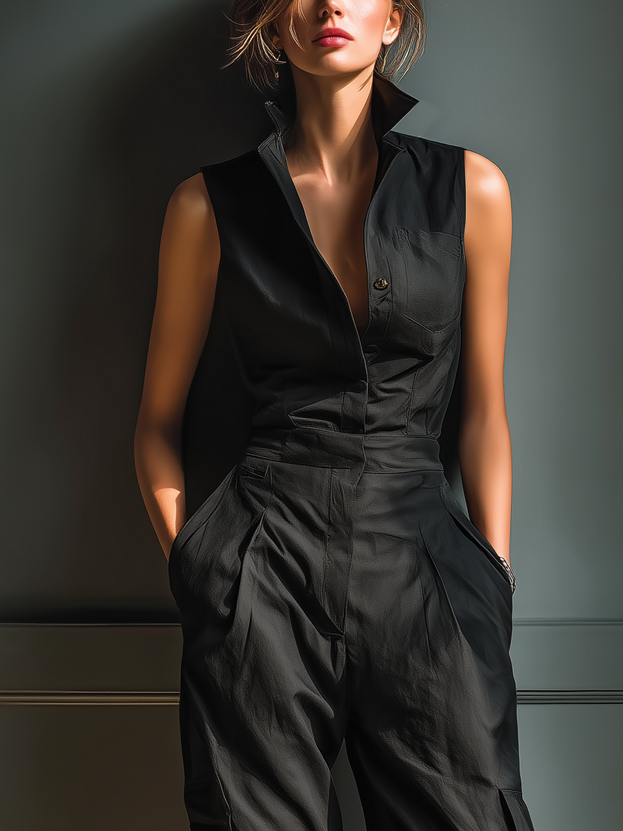 Maeva | Mono Sin Mangas Estilo Cargo con Cuello Camisero