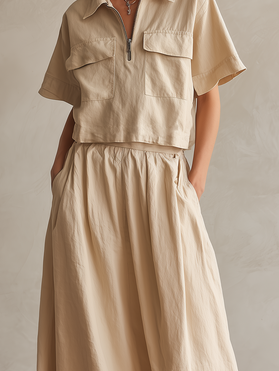 Inesia | Conjunto Elegante Top Camisa Manga Corta y Falda