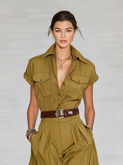 Patricia | Vestido Largo Camisero Manga Corta con Solapa y Botones