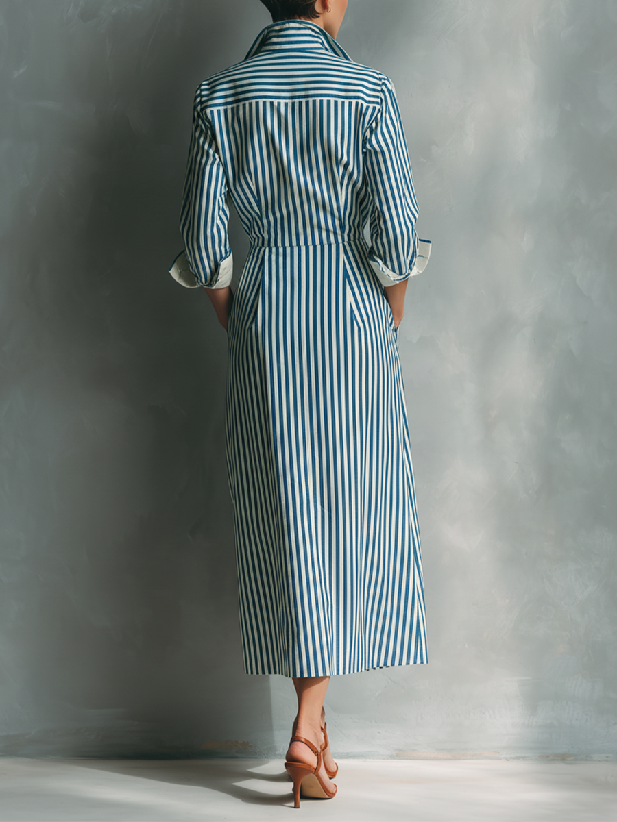Mariel | Vestido Largo Camisero Rayas
