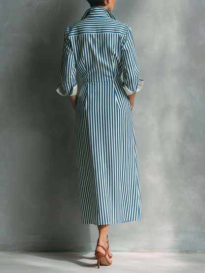 Mariel | Vestido Largo Camisero Rayas