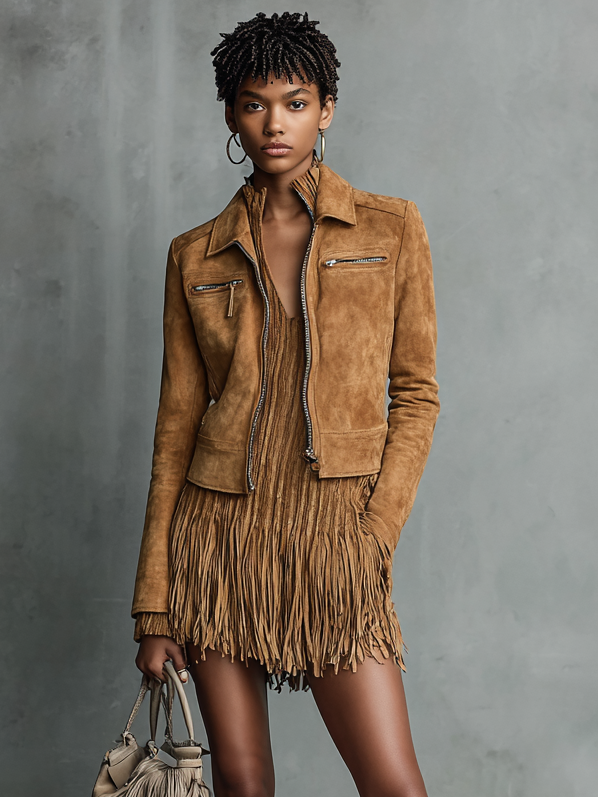 Arizona | Chaqueta Corta de Ante con Solapa y Cremallera