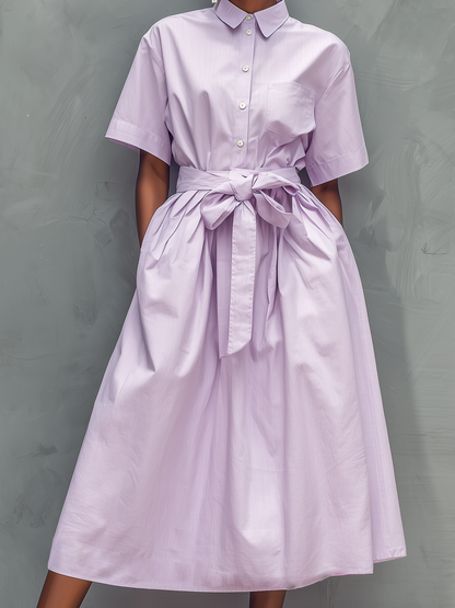 Purperis | Vestido Camisero Elegante Manga Corta