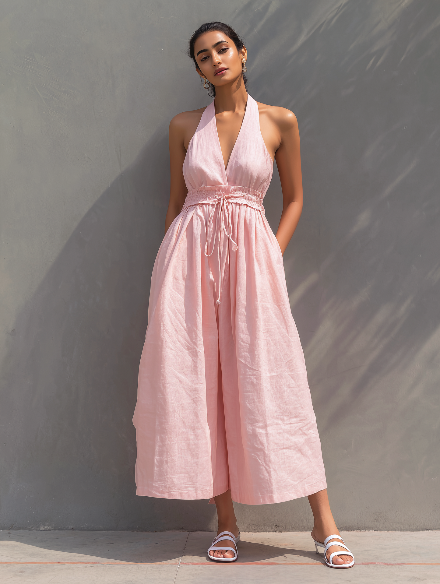 Roba | Mono Elegante Cuello Halter Sin Mangas con Lazo