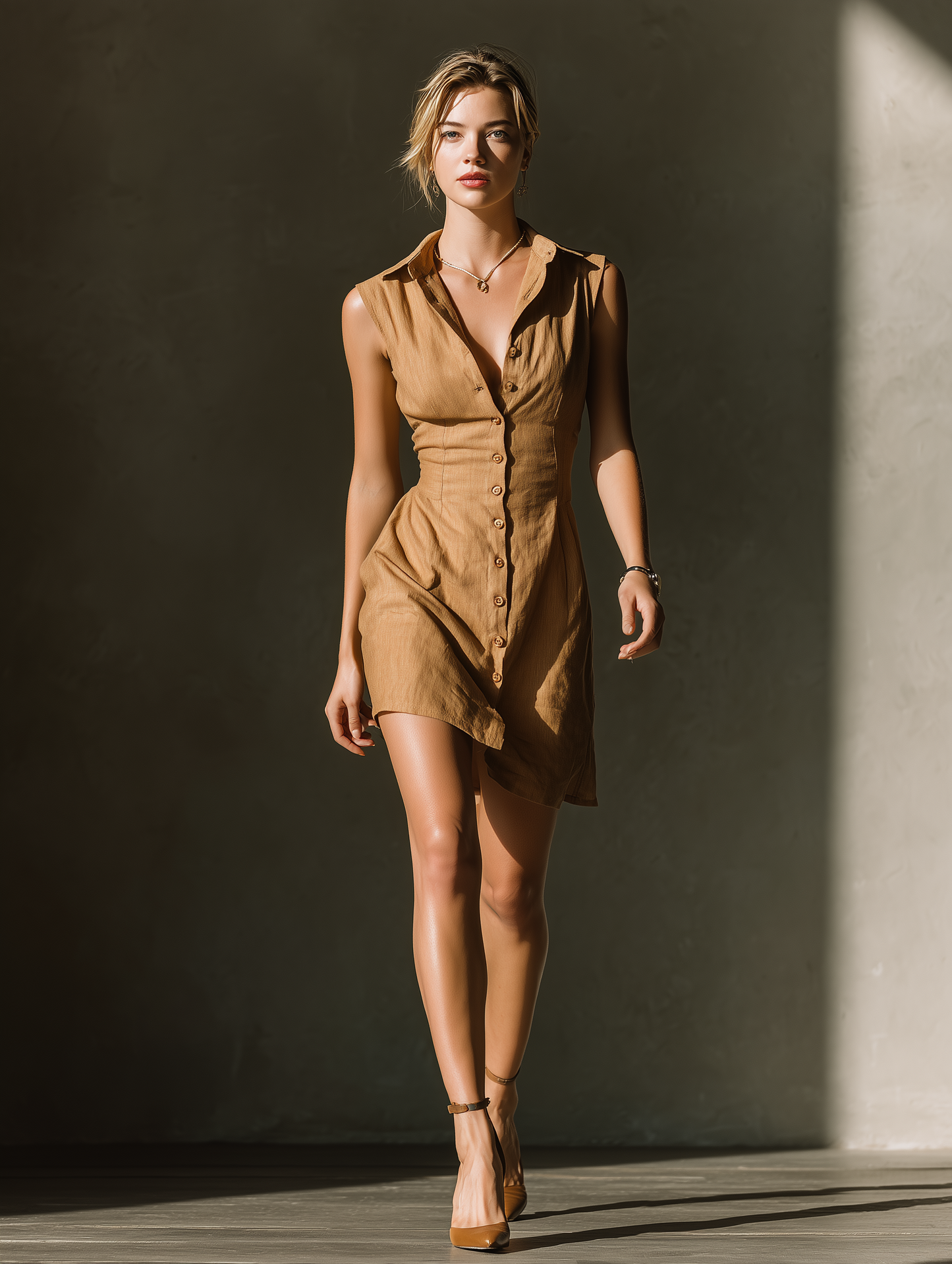 Melia | Vestido Mini Camisero Sin Mangas con Tapeta de Botones