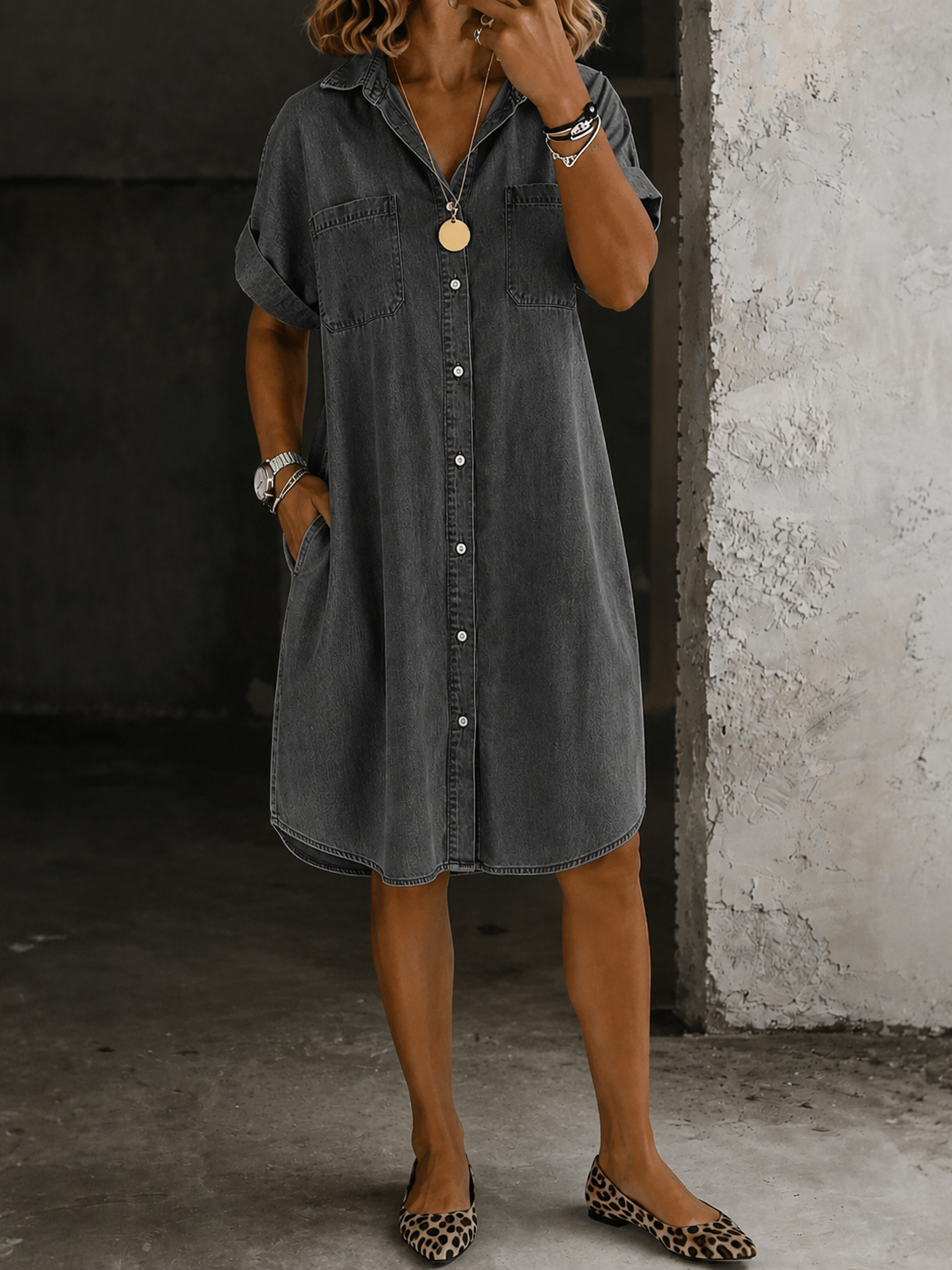 Alvera | Vestido Corto Camisero Denim Relajado