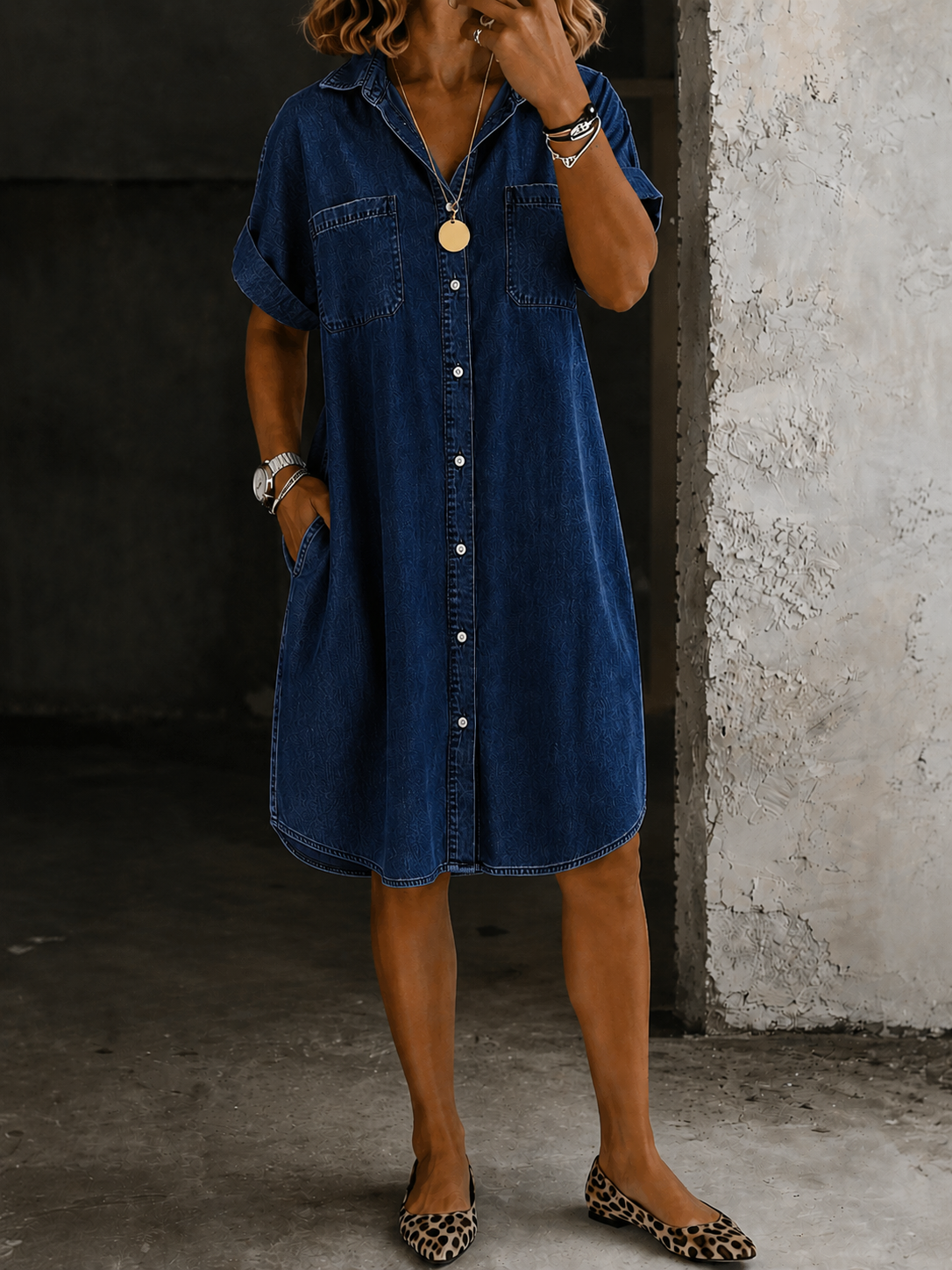Alvera | Vestido Corto Camisero Denim Relajado