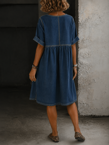 Alvera | Vestido Corto Camisero Denim Relajado