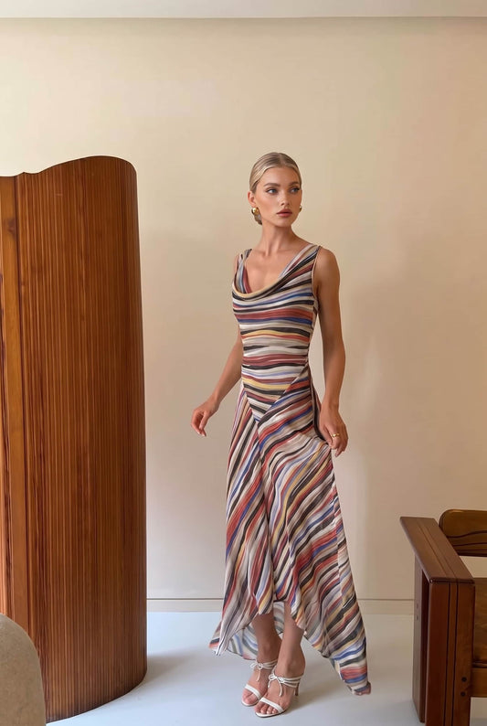 Viona | Vestido Largo Rayas Asimétrico