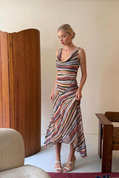 Viona | Vestido Largo Rayas Asimétrico