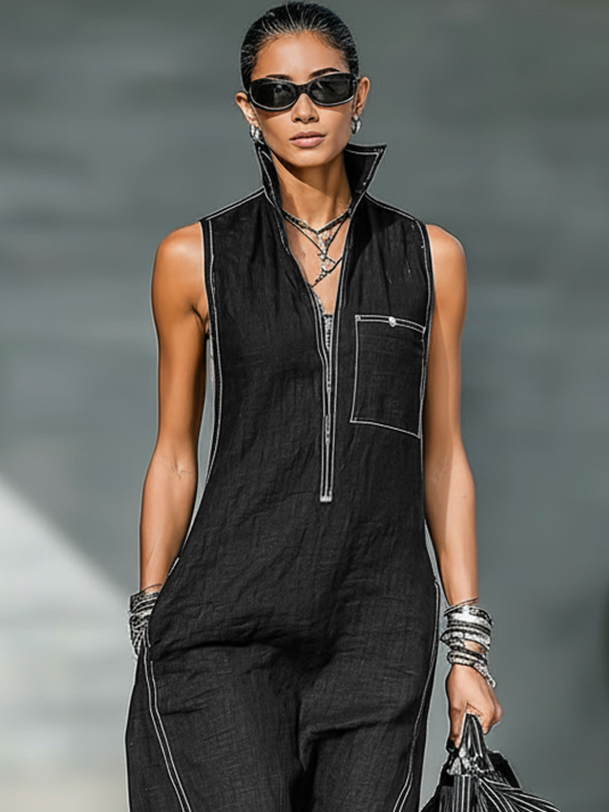 Aldara | Mono Sin Mangas Oversize Minimalista con Ribete Blanco