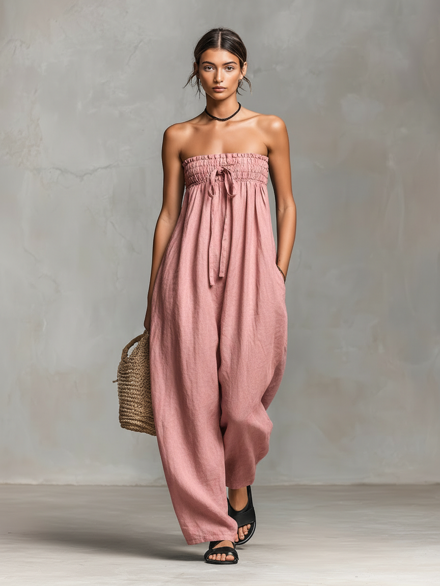 Mei | Mono Holgado de Lino Sin Tirantes con Cierre de Lazo