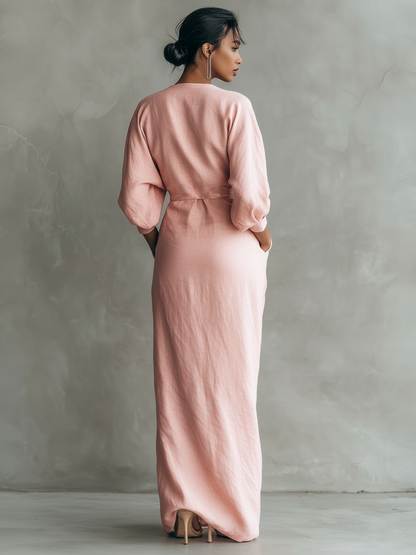 Sia | Vestido Largo de Lino Minimalista con Cuello en V