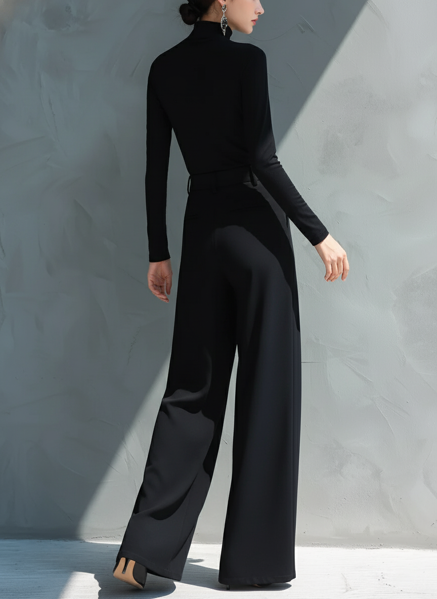 Ziva | Mono Clásico de Punto Estilo Traje Cuello Alto y Pernera Ancha